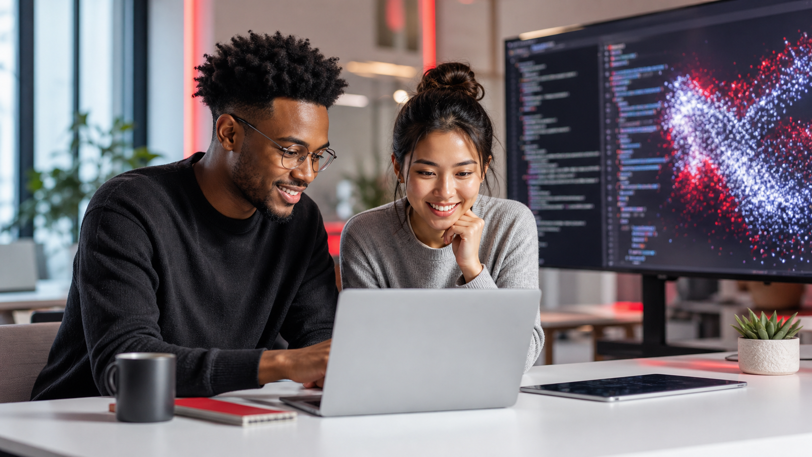 Two developers collaborating in an AI studio